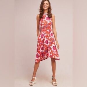 Anthropologie Maeve Cleary Bright Pink Floral Sleeveless Dress Size X-SMALL
